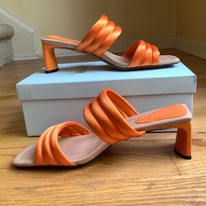 Shoe The Bear Sylvi Mule Sandals Orange Padded Satin SZ 40/9